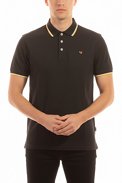 JACK & JONES Polo Tričko černé S Límečkem A Krátkým Rukávem Velikost L