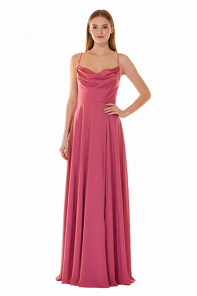 Vera Mont Dámské šaty Na Ramínka Dlouhé Růžové Saténové Elegantní Společenské Velikost 38