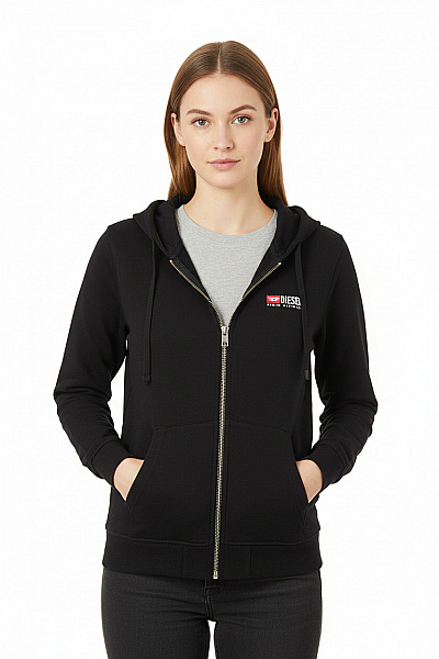DIESEL Dámská Bavlněná černá Mikina S Kapucí A Potiskem Na Zip Velikost L