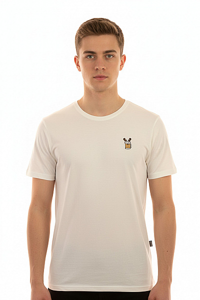 Sublevel Bílé Tričko S Krátkým Rukávem A Výšivkou Sobího Pivního Hrnku Vel. M