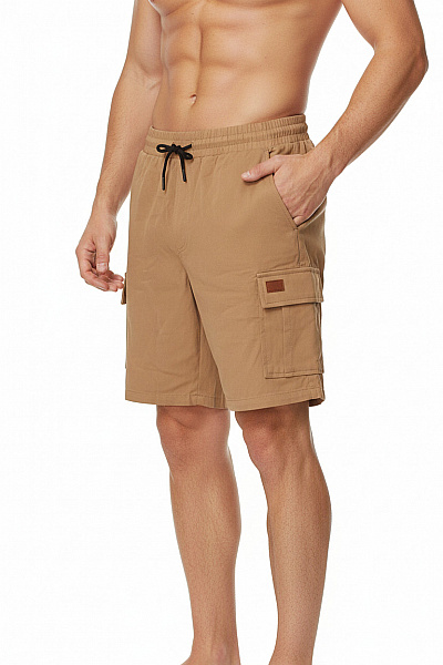 Pánské Bavlněné Kraťasy S Kapsami Volnočasové Cargo Hnědé Velikost XL