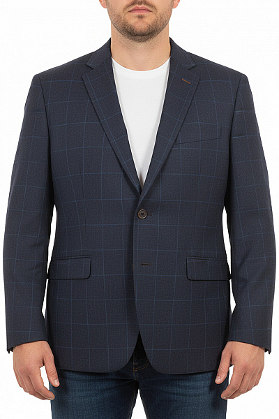 Cavalinho Pánské Sako Tmavě Modré Kárované Elegantní Dvouřadé Na Podzim Vel. 52