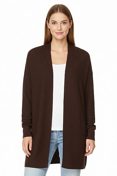 S.OLIVER Dámský Hnědý žebrovaný Kardigan Dlouhý Volný Podzimní Jarní Basic Vel. S