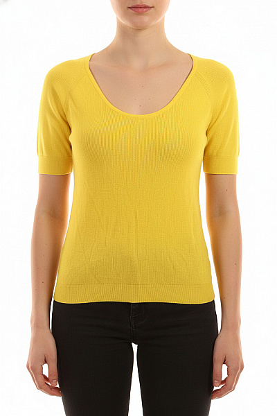 Riani Dámská žlutá Pletená Halenka Krátký Rukáv Hluboký Výstřih Velikost 36