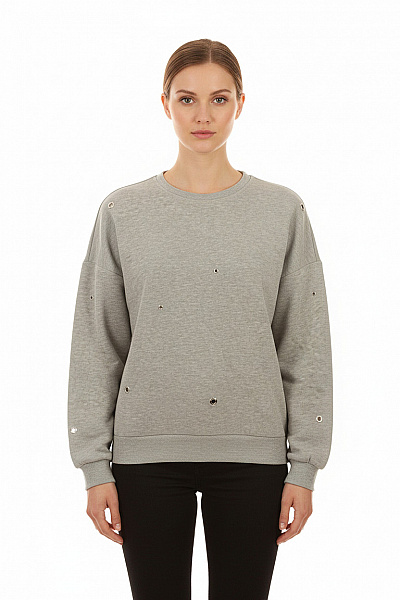 VERO MODA Dámská šedá Polyesterová Mikina S Dlouhým Rukávem A Cvočky Streetwear Velikost M