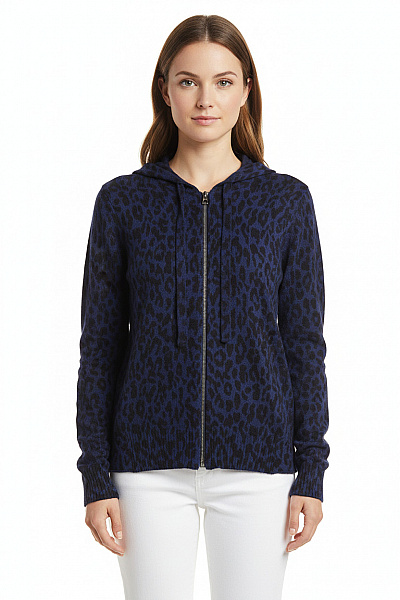 Zadig&Voltaire Deluxe Dámský Modrý Tenký Vzorovaný Kardigan S Kapucí A Zipem Jarní Velikost S