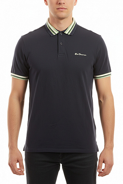 Ben Sherman Polo Tričko Tmavě Modré S Límečkem Pruhované S Krátkým Rukávem Velikost XL