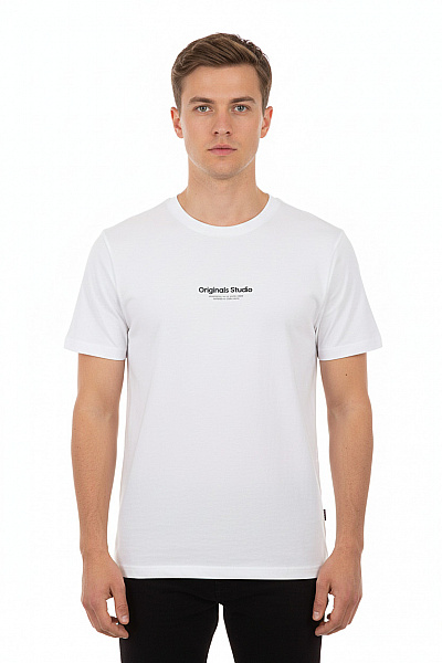 JACK & JONES Bílé Tričko S Krátkým Rukávem A Nápisem Originals Studio Vel. M