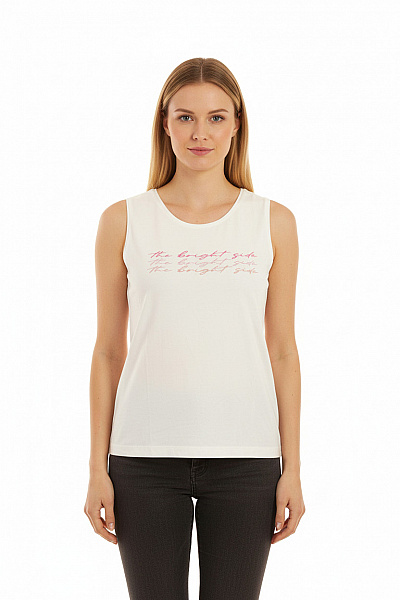 RABE Dámské Viskózové Tílko Bílé S Nápisem Basic Velikost 42