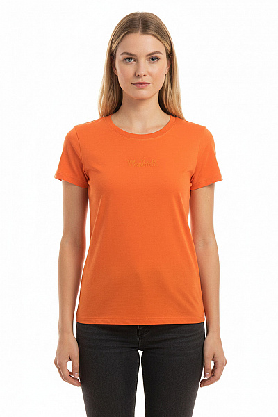 Woolrich Bavlněné Oranžové Tričko Krátký Rukáv Jednobarevné Basic S Výšivkou S Kulatým Výstřihem Velikost M