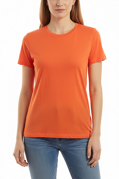 Marc O´Polo Dámské Oranžové Tričko Basic Krátký Rukáv Jednobarevné Kulatý Výstřih Bavlna Velikost M