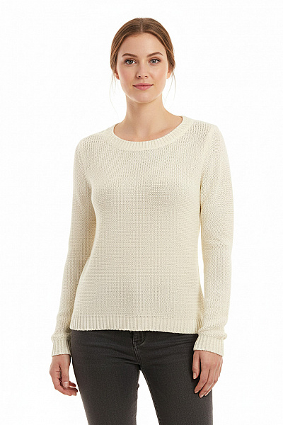 ONLY Dámský Krémový Acrylový Pletený Pulovr Basic Lehký Přes Hlavu Vel. M