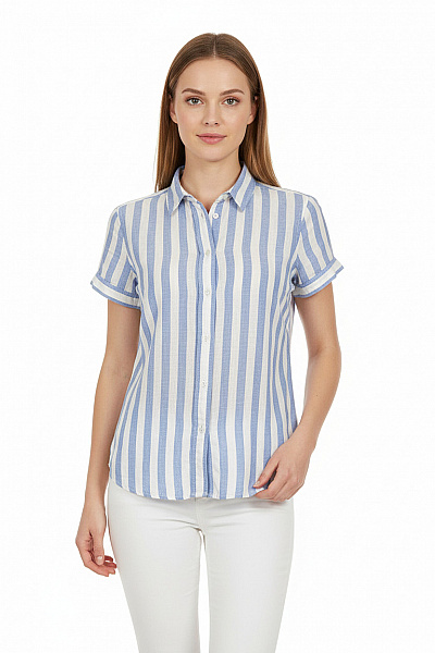 Ralph Lauren Dámská Lněná Pruhovaná Košile Modrá Krátký Rukáv Letní Ležérní Vel. 4