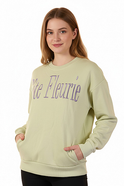 Sublevel Dámská Bavlněná Světle Zelená Mikina Crewneck S Výšivkou Oversized Velikost S