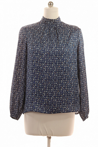 ZERO Dámská Polyesterová Halenka Modrá Vzorovaná Elegantní Se Stojáčkem S Dlouhým Rukávem Vel. 40