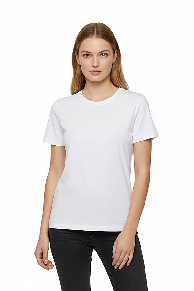 Hugo Boss Dámské Tričko S Krátkým Rukávem A Výšivkou Basic Bílé