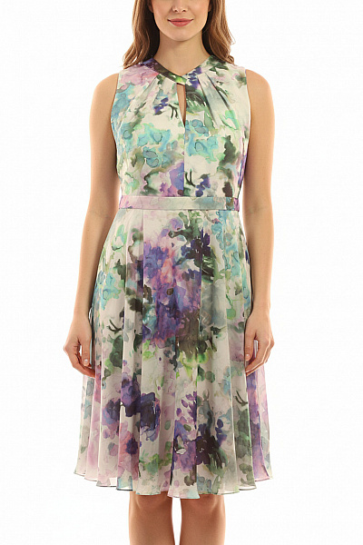 Vera Mont Dámské šaty Bez Rukávů Květované S Páskem Elegantní Letní Velikost 44