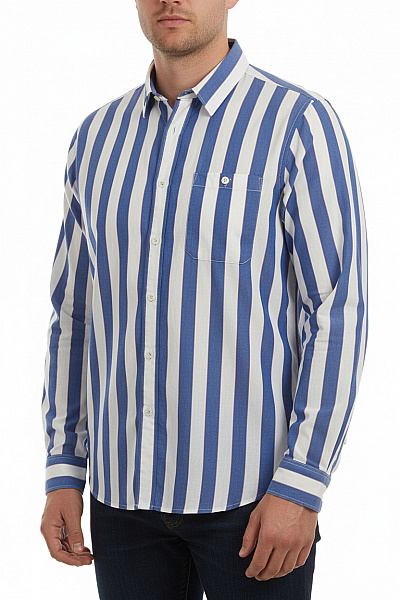 STUDIO SEIDENSTICKER Pánská Dlouhý Rukáv Košile Modrá Bílá Pruhovaná Ležérní Retro Vel. XL