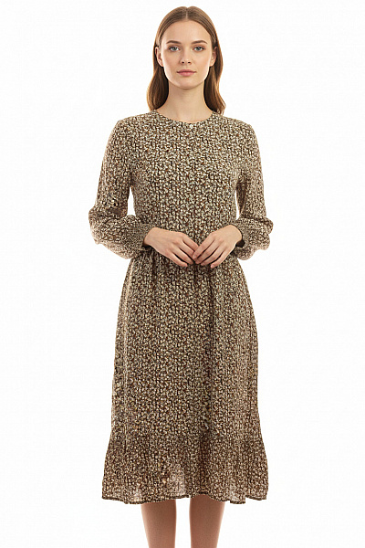 Dámské šaty S Dlouhým Rukávem Květované Midi Volnočasové Velikost 38