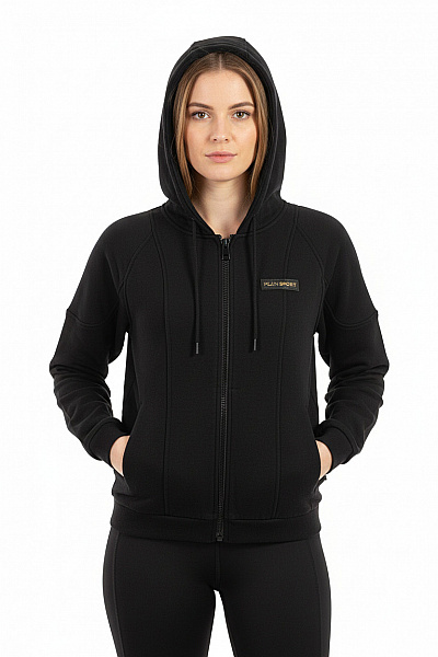 PLEIN SPORT Dámská černá Sportovní Mikina S Kapucí Na Zip Streetwear Velikost L
