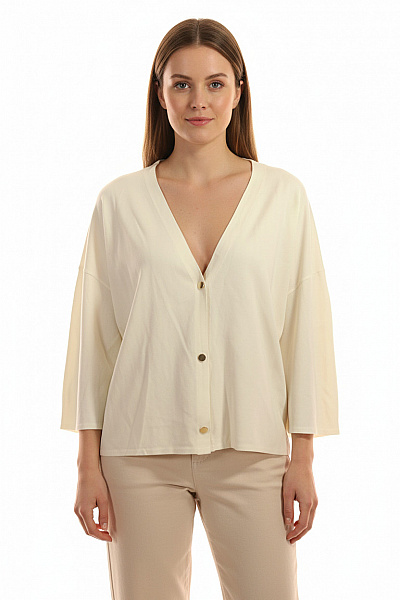 S.OLIVER Dámský Viskózový Kardigan Krémový Propínací S Výstřihem Do V Lehký Vel. L