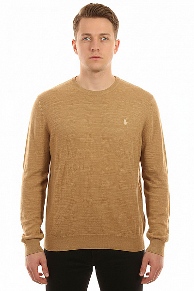 Ralph Lauren Pánský Béžový Lehký Pletený Svetr Přes Hlavu S Logem Velikost L