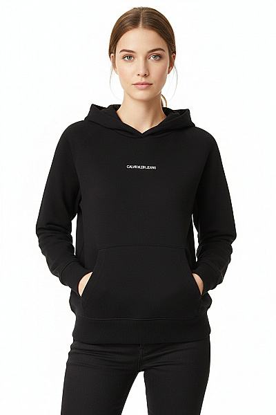 Calvin Klein Dámská černá Mikina S Kapucí Přes Hlavu Bavlněná Jednobarevná Streetwear Vel. S