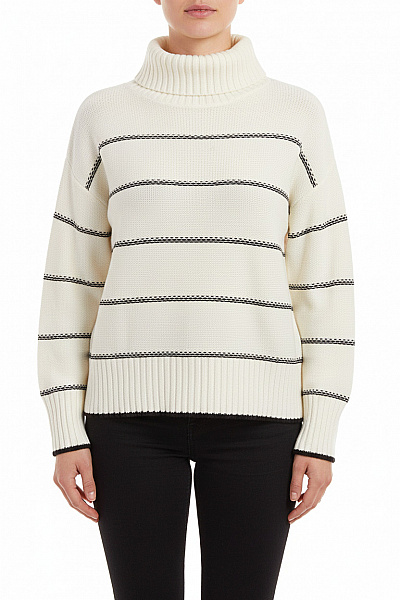 COMMA Dámský Bavlněný Rolák Bílý Pruhovaný žebrovaný Volný Crop Vel. 34