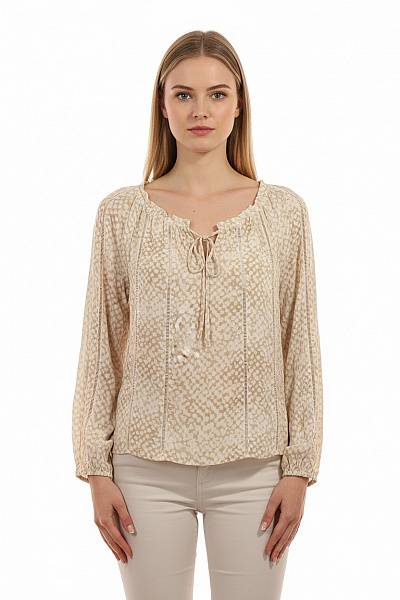 Dámská Béžová Halenka S Dlouhým Rukávem A Potiskem Volná Boho Velikost S