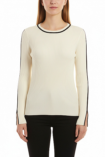 Hechter Dámský Viskózový žebrovaný Pulovr Krémový S černým Lemováním Velikost 38