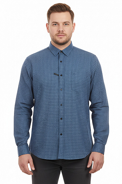 OLYMP Pánská Modrá Košile Dlouhý Rukáv Vzorovaná Ležérní Regular Fit Vel. Xxl