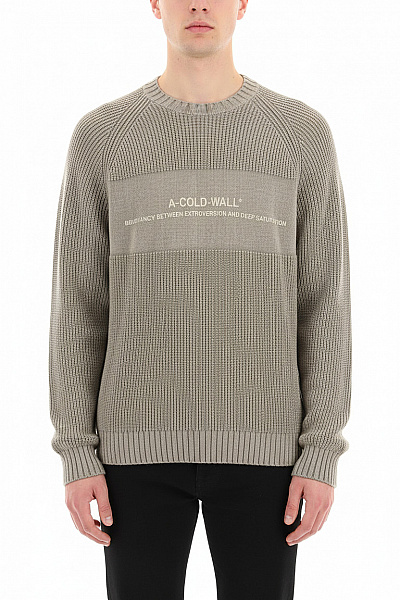 A-COLD-WALL Pánský Béžový žebrovaný Pulovr Přes Hlavu S Nápisem Velikost L