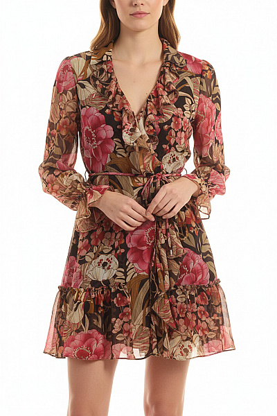 Ted Baker Dámské šaty Mini Zavinovací Květované šifonové S Dlouhým Rukávem Velikost 3