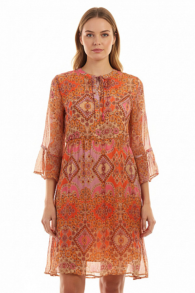 Princess Goes Hollywood Dámské šaty S Dlouhým Rukávem Boho Oranžové Květované šifonové Velikost 40