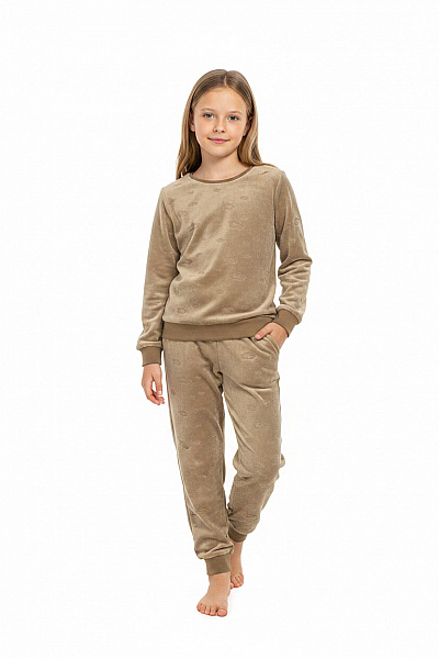 Sanetta Dětská Dívčí Souprava Béžová Sametová S Potiskem Vel. 116 Cm