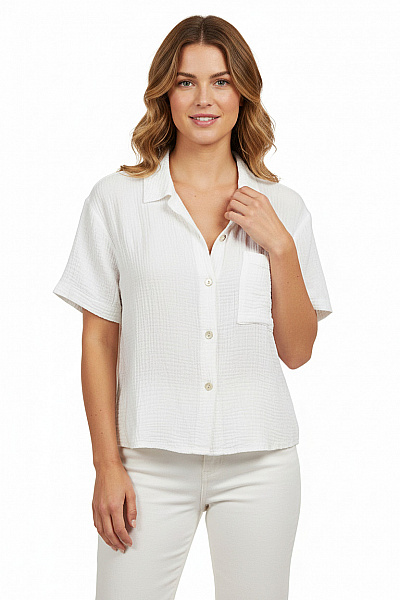 Sublevel Dámská Košile Bílá Krátký Rukáv Ležérní Letní Vel. S/m