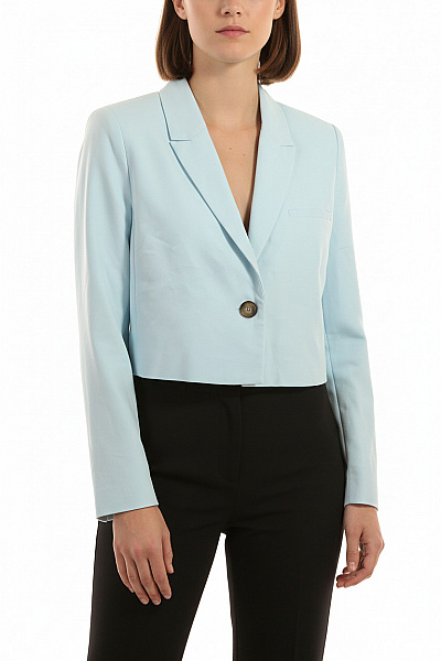 S.OLIVER Bavlněný Crop Blejzr Světle Modrý Elegantní Jednořadé S Jedním Knoflíkem Jarní Vel. 40