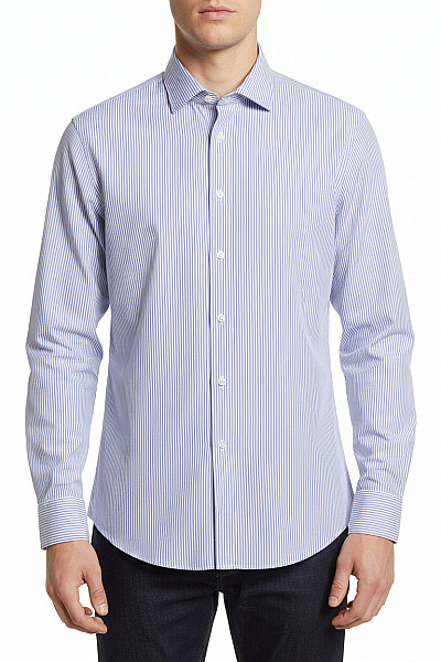 Seidensticker Pánská Košile Slim Fit Modrá Bílá Pruhovaná Elegantní Dlouhá Velikost L