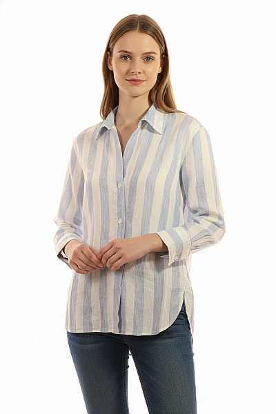 Sandro Dámská Lněná Pruhovaná Košile Modrobílá Ležérní Letní Velikost 2
