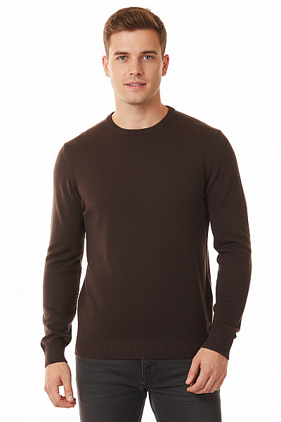 BRAVE SOUL Pánský Tmavě Hnědý Acrylový Basic Pulovr žebrovaný Přes Hlavu Velikost S