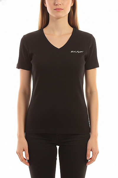 Karl Lagerfeld Dámské Bavlněné černé Tričko S Krátkým Rukávem A Výšivkou Basic Vel. L