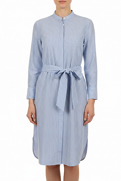 LAWRENCE GREY Dámské Košilové šaty S Páskem Modré Pruhované Bavlna Volnočasové Jarní Vel. 34
