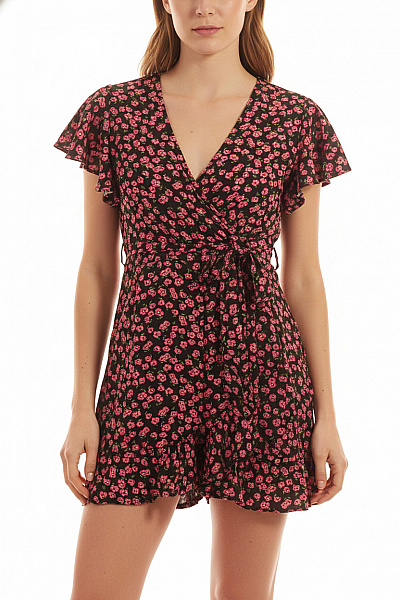 COLLECTION Dámské šaty Krátký Rukáv Zavinovací Květované Růžové Velikost M