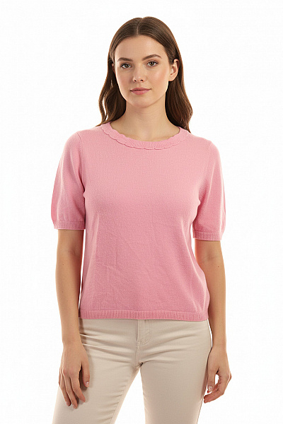 JcSophie Růžový Dámský Pulovr Krátký žebrovaný Lodičkový Výstřih Velikost L