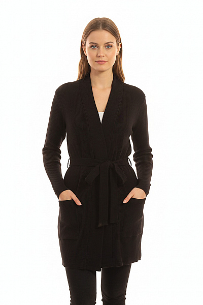 Cosabella Dámský černý žebrovaný Zavinovací Kardigan Dlouhý Vel. XS