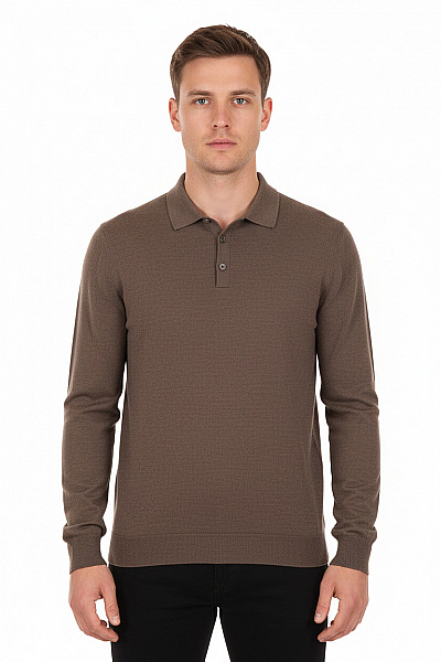 Van Laack Pánský Vlněný Hnědý Pulovr S Límečkem Elegantní Podzimní Vel. L