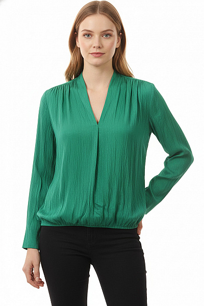 American Vintage Dámská Zelená Polyesterová Halenka Elegantní S Dlouhým Rukávem Volná Vel. M