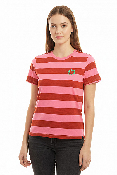 Scotch & Soda Dámské Tričko S Krátkým Rukávem A Potiskem Růžové Pruhované Bavlněné Vel. S