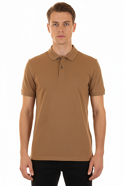 Hugo Boss Pánské Bavlněné Hnědé Polo Tričko S Krátkým Rukávem A Výšivkou Velikost EU S