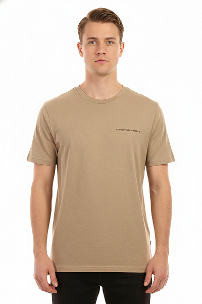 Abercrombie&Fitch Pánské Tričko Béžové Basic S Krátkým Rukávem A Nápisem Vel. L